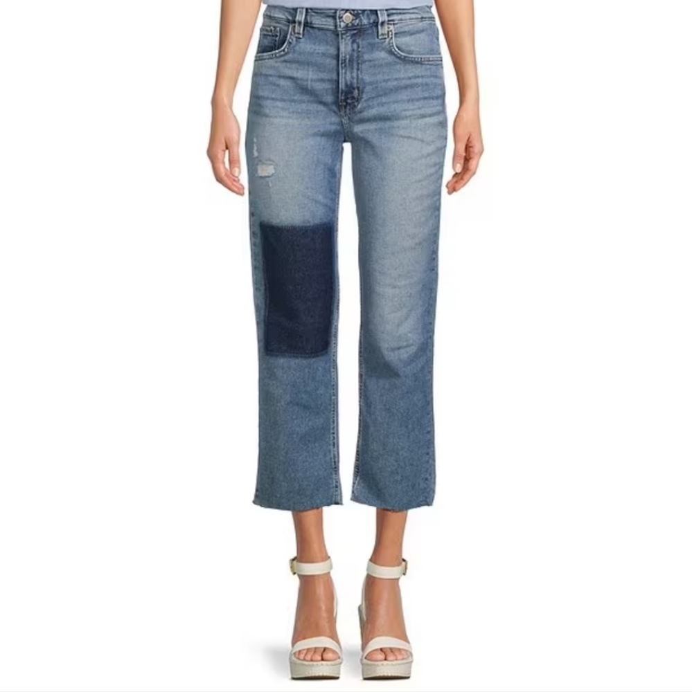 Ralph Lauren Two-Tone Cropped Straight Jeans in Light and Dark Blue